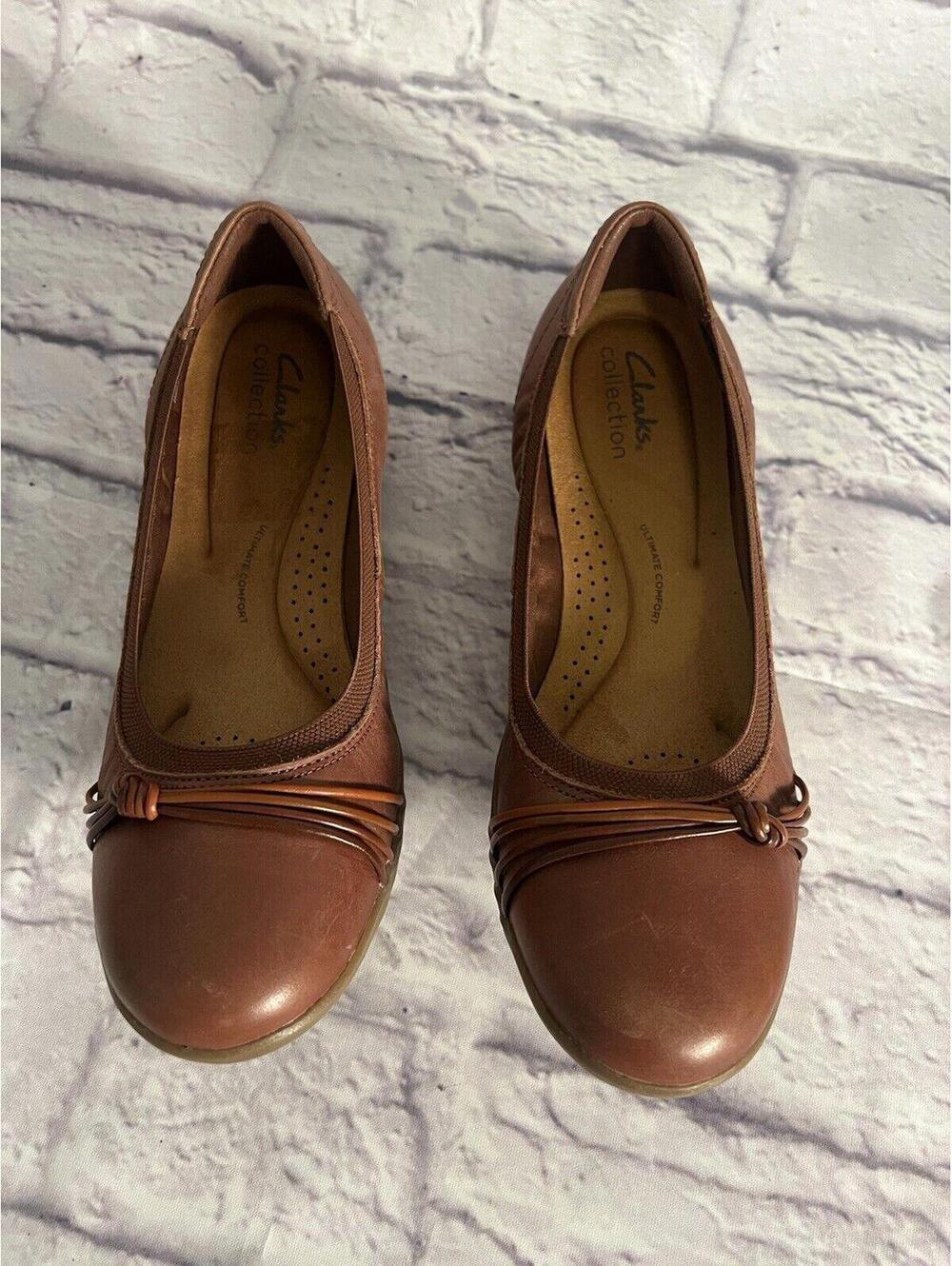 Clarks Collection Leather Ballet Flats Meadow Rae Tan Leather Women’s Size 8